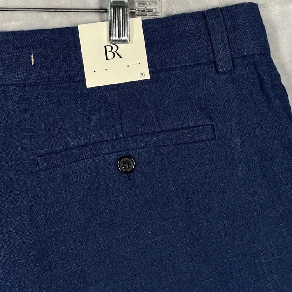 Banana Republic Mens Navy Blue 100% Linen Flat Front Shorts Size 36 NWT